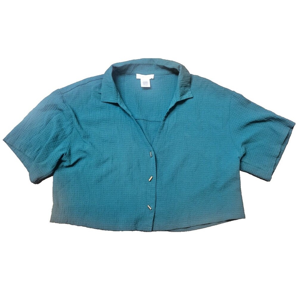 Kirious Los Angeles Dark Green Button-Down Boxy Fit Cropped Top Shirt Size L